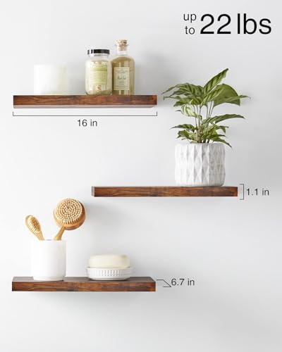 Floating Wood Shelves for Bathroom, Bedroom, Living Room, and Kitchen - Set of 3