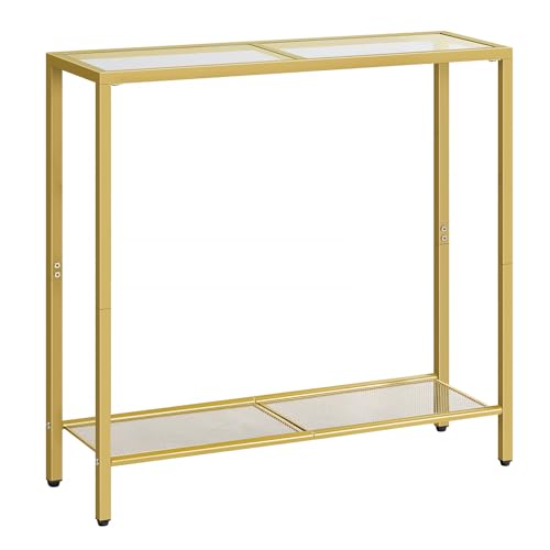 Gold 2-Tier Glass Console Table for Entryway and Living Room