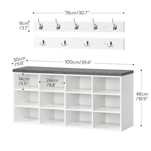 Shoe Storage Bench with Cushion and Coat Rack for Entryway and Bedroom