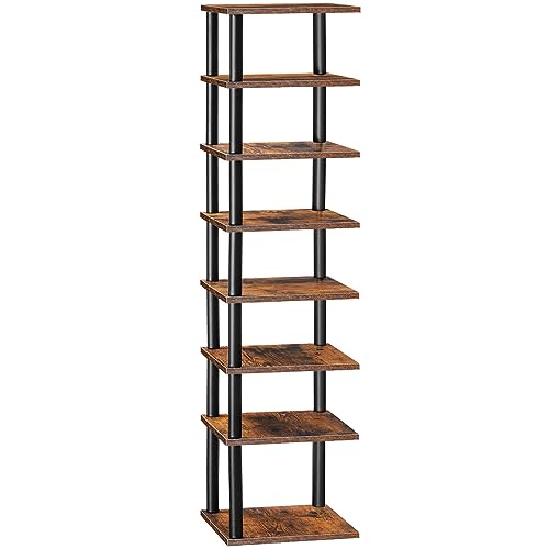 Rustic Brown & Black 8-Tier Shoe Rack for Small Spaces