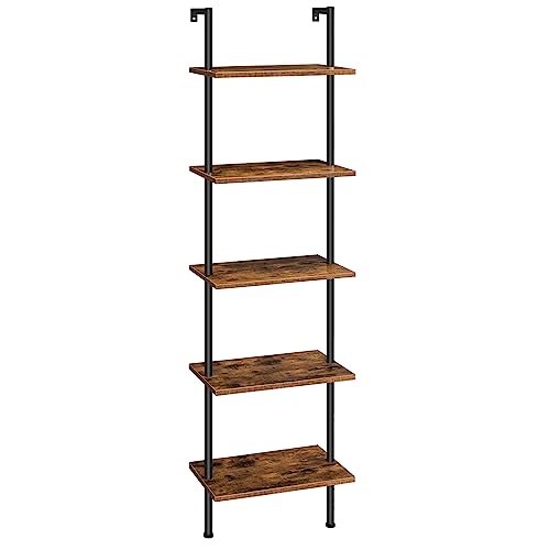 DIY 5-Tier Wooden Ladder Shelf for Home Décor in Rustic Brown and Black