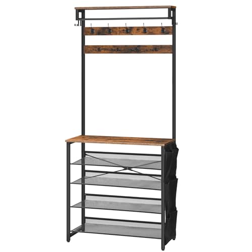 Entryway Coat and Shoe Rack with Bench and Storage Organizer