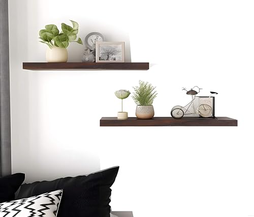 Wooden Wall Shelves for Bedroom, Set of 6 Brown 17 Inch