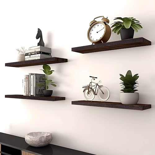 Wooden Wall Shelves for Bedroom, Set of 6 Brown 17 Inch