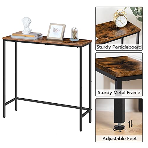 Rustic Brown & Black Narrow Console Table for Small Spaces