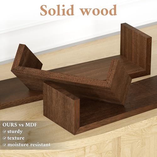 SRIWATANA Dark Brown Floating Wood Wall Shelves Set of 3