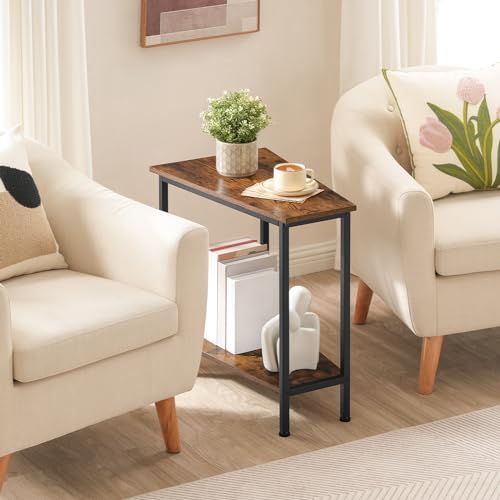 Industrial Rustic Brown Wedge End Table with Storage for Small Spaces