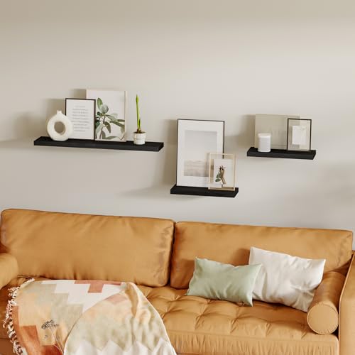 Stylish Rustic Floating Wall Shelves - Pack of 4 for Bathroom, Living Room, Bedroom, Kitchen