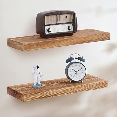 Rustic European Pine Floating Wall Shelves Set of 2 - Natural Wooden Shelf for Farmhouse - 16 x 5.7