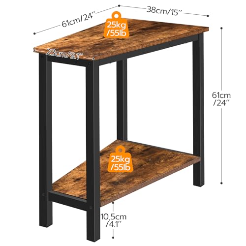 Industrial Rustic Brown Wedge End Table with Storage for Small Spaces