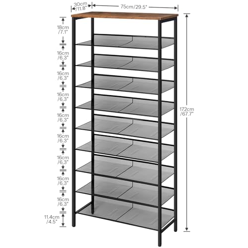 10-Tier Shoe Rack Organizer for 27-36 Pairs of Shoes