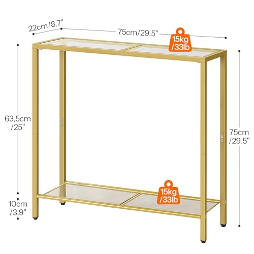 Modern 2-Tier Glass Console Table for Entryway and Living Room, Gold