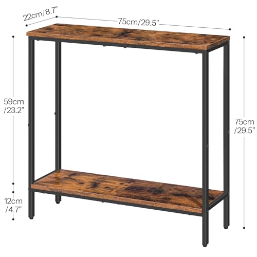 Small Rustic Brown and Black Console Table for Living Room and Entryway