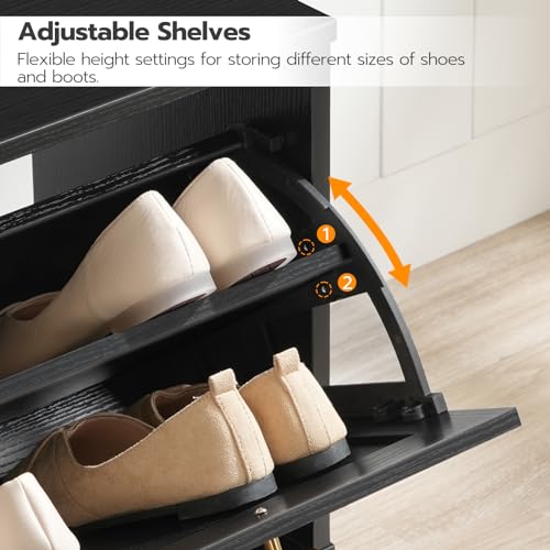 Shoe Storage Bench with Drawers for Entryway - Black and Gold