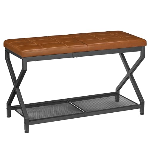 Shoe Bench with Leather Cushion for Front Door Entrance and Living Room