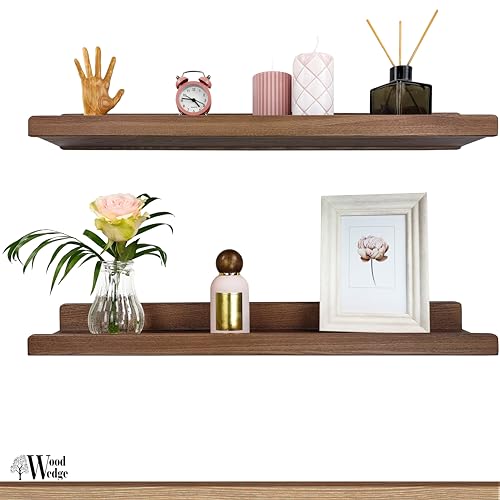 Handcrafted 24 inch Natural Wood Floating Wall Shelves (Set of 2) - for American Walnut, waterproof, with lip for photo display - for Wall Storage and Hanging Books