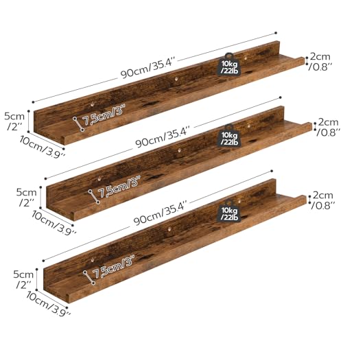 Rustic Brown Floating Shelves Set of 3 for Bathroom, Bedroom, Kitchen, Office, Living Room Decor