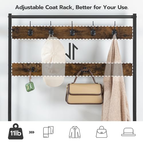 Hall Tree with Bench and Shoe Rack for Entryway or Closet