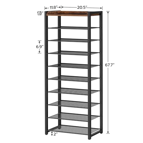 10 Tier Shoe Rack for Entryway, Hallway, Living Room - Rustic Brown