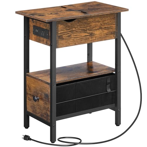 Narrow End Table with Charging Station for Compact Spaces