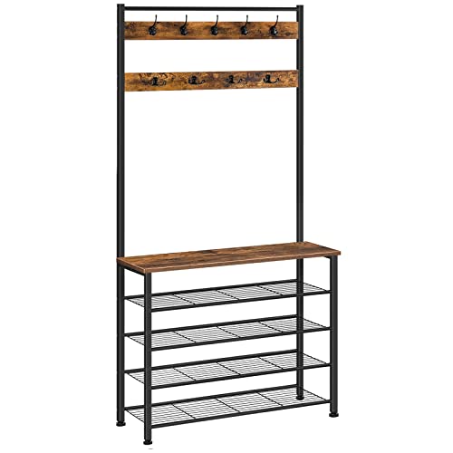 Hall Tree and Shoe Rack with Bench for Entryway or Closet