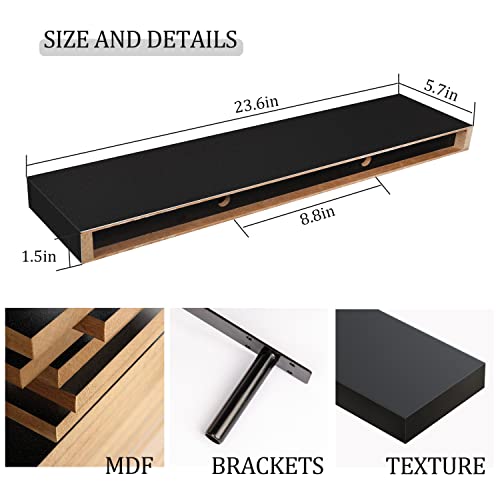 Wall Mounted Floating Shelf Set in Black for Bathroom, Kitchen, and Bedroom Storage