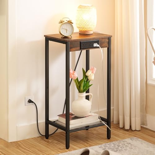 Nexora Streamworks Tall Side Table with Charging Station for Living Room, Bedroom, Office