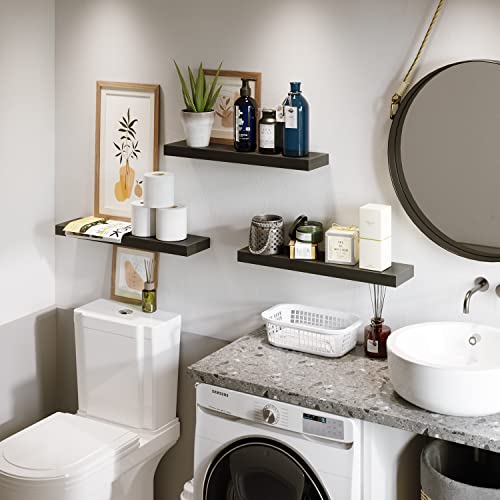 Wall Mounted Floating Shelf Set in Black for Bathroom, Kitchen, and Bedroom Storage
