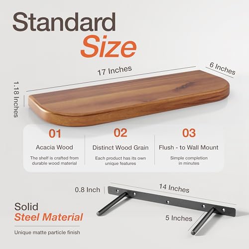 17 Rustic Farmhouse Wooden Wall Shelf for Bedroom and Kitchen - Mounting Hardware Included