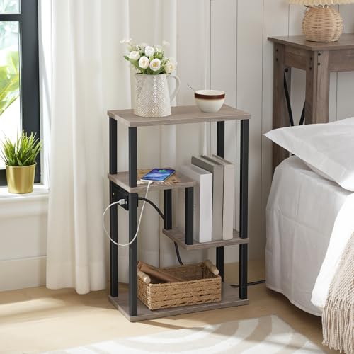 Compact End Table with Charging Station and USB Ports for Small Spaces