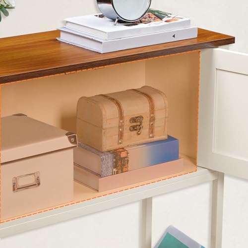 Farmhouse Entryway Table with Storage - White & Walnut