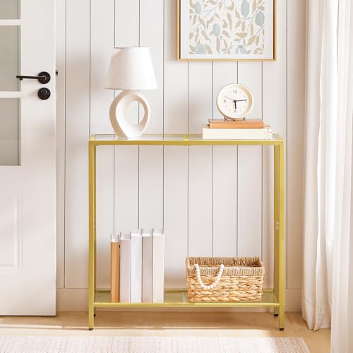 Modern 2-Tier Glass Console Table for Entryway and Living Room, Gold