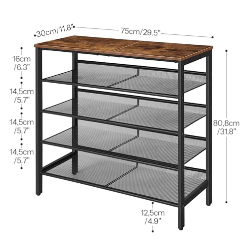 5-Tier Shoe Rack for Entryway, Adjustable Shelves, Rustic Brown