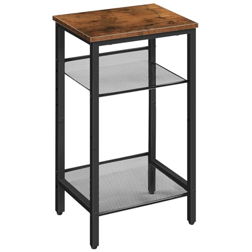 3-Tier Tall Side Table for Living Room or Office, Rustic Brown and Black
