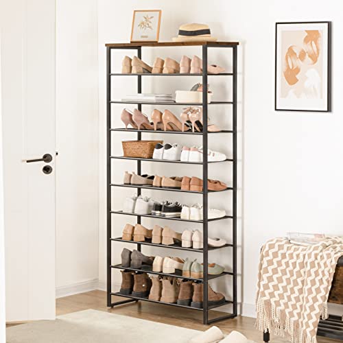 10-Tier Large Capacity Shoe Rack for 27-36 Pairs of Shoes - Rustic Brown - Entryway, Hallway, Closet, Dorm Room