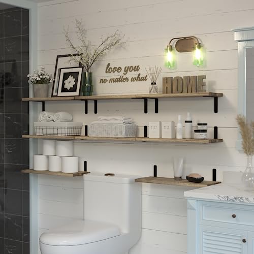 Rustic Floating Shelf Set of 8 for Bedroom, Bathroom, Living Room - Carbonized Black