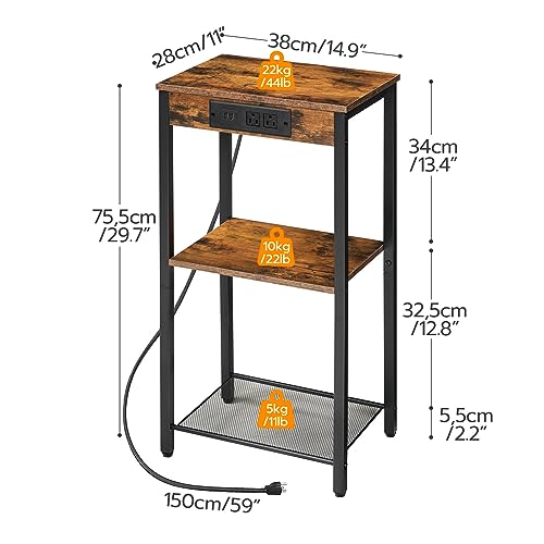 Tall End Table with Charging Station for Living Room and Bedroom