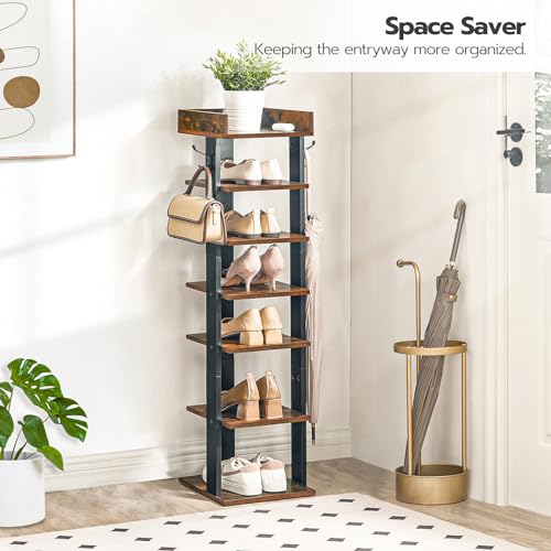 Narrow 7 Tier Wooden Shoe Rack for Front Door Entryway