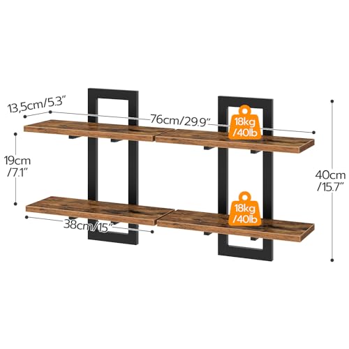 Floating Shelves Set of 2 for Bathroom, Bedroom, Kitchen - Rustic Brown and Black