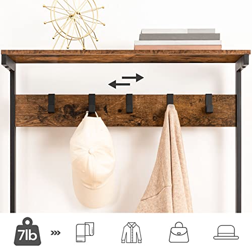 Industrial Coat and Shoe Rack with Bench for Entryway, 5 Hooks, Rustic Brown