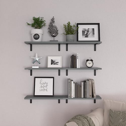 Rustic Farmhouse Wood Floating Shelves Set of 6 for Bathroom and Living Room - Grey