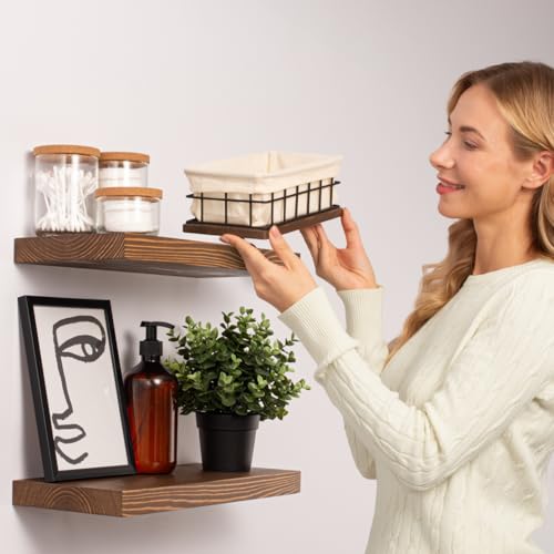 Wood Floating Shelves for Bathroom and Kitchen - Set of 2