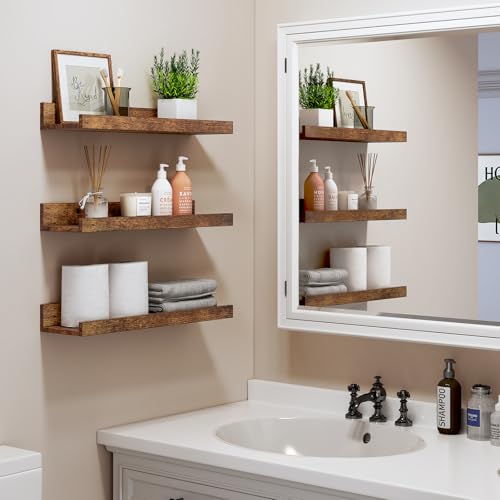 Rustic Brown Floating Shelves Set for Wall Decor - Set of 8 - For Bedroom, Bathroom, Nursery, Living Room