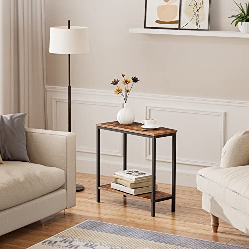 Industrial Rustic Brown Wedge End Table with Storage for Small Spaces