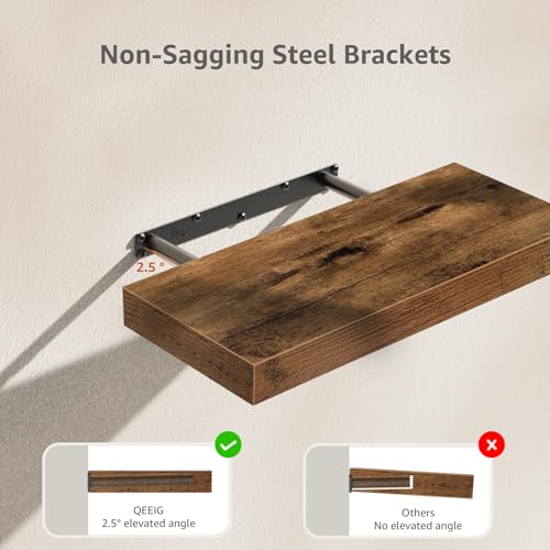 Rustic Brown 16-Inch Floating Shelves (Set of 3) - Wall, Bathroom, Bedroom, Kitchen