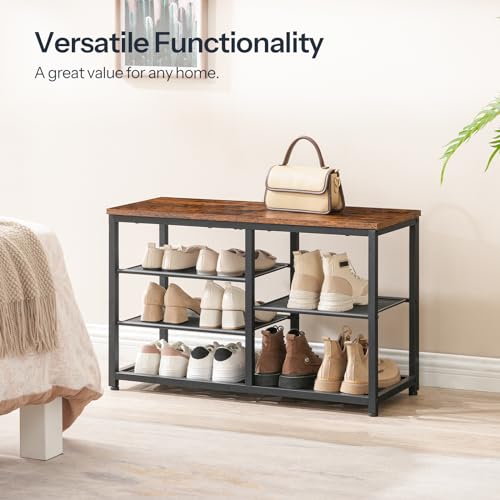 Rustic Brown & Black 5-Tier Shoe Bench