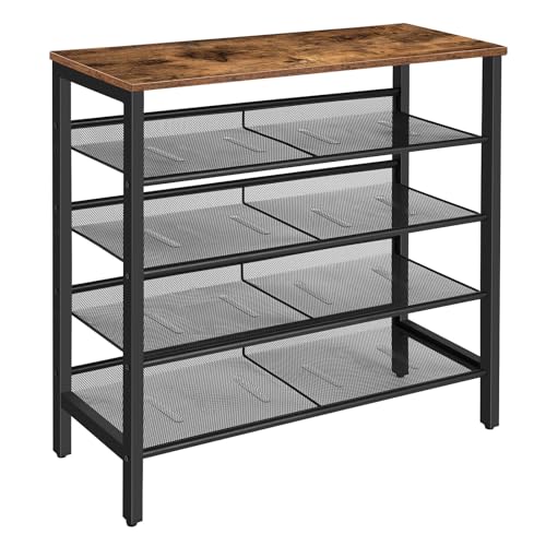 Adjustable 5-Tier Shoe Rack for 16 Pairs, Rustic Brown - Entryway, Hallway, Closet, Dorm Room