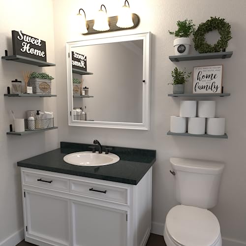 Rustic Farmhouse Wood Floating Shelves Set of 6 for Bathroom and Living Room - Grey