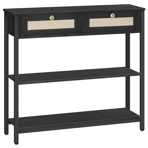 Rattan-Like Narrow Console Table with Drawers for Hallway