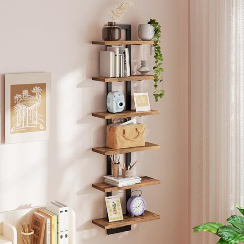 2-Pack Rustic Brown/Black Floating 3-Tier Wall Shelves for Bathroom, Living Room, Bedroom, Kitchen